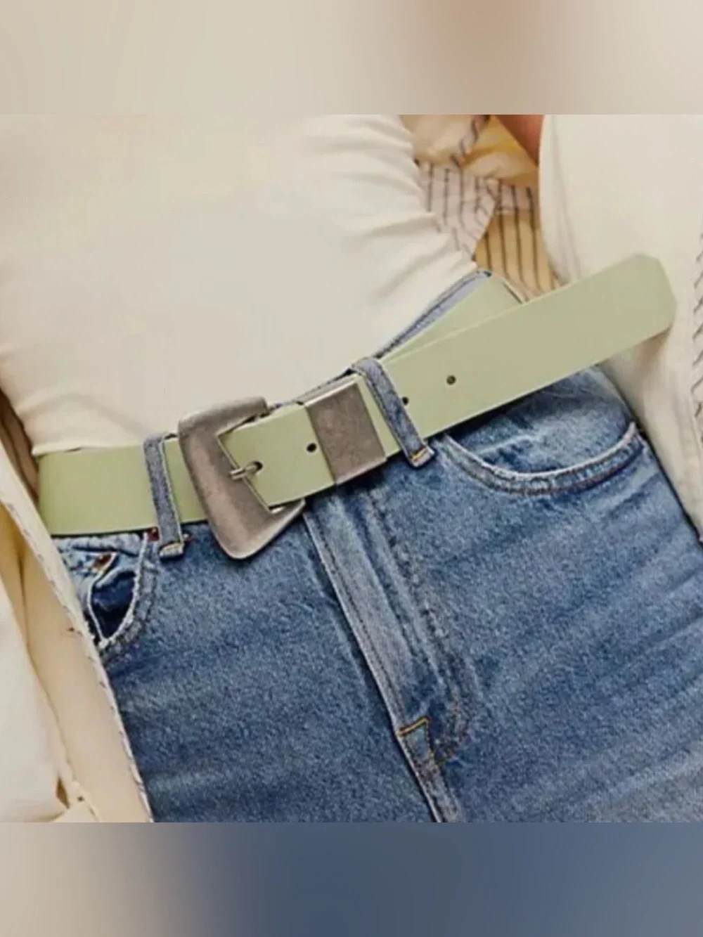 NWT Free People M/L Siggy Leather Belt in Patina Moss Green NEW